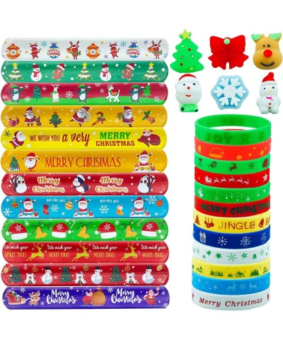 54Pc Kids Christmas Party Favors Slap Bracelets Rubber Wristbands Mochi Squishy Assorted Gifts for Kids Christmas Trick or Tr...