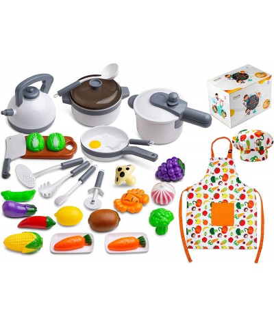 Kids Kitchen Playset - Cooking Toys Kit for Pretend Play - Apron Chef's Hat Cookware Utensils Pans Pots & Vegetables Included...