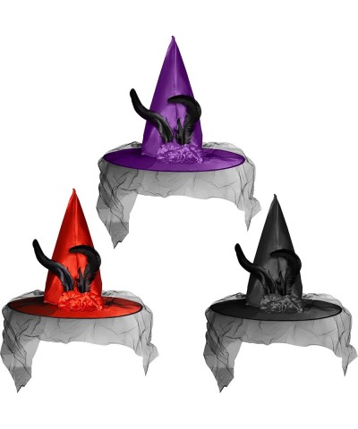 3 Pack Halloween Witch Hat Women Witch Hat with Feathers and Veil Costume for Fancy Dress Costumes Accessory $22.37 Kids' Par...