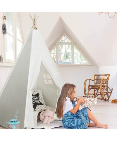 Kids Teepee Tent for Kids White Teepee Tent for Girls Boys Canvas Fabric Indoor Tent with Stabilizer Kids Play Teepee for Ind...