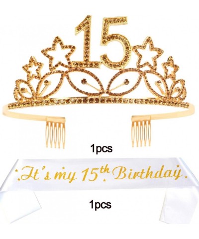 15th Birthday Sash and Tiara for Girls - Fabulous Set: Glitter Sash + Stars Rhinestone Gold Premium Metal Tiara 15th Birthday...