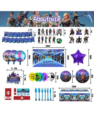 179PCS Fornite Party Supplies Birthday Decorations Include Banners Latex Balloons Round Foil Balloons Pull Flower Backdrop St...