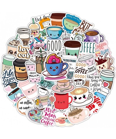 Coffee Stickers 50 PCS Cute Stickers for Laptop Vinyl Waterproof Stickers for Water Bottles Bumper Skateboard Coffee Cup Stic...