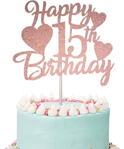 Happy 15th Birthday Cake Topper Rose Gold 15th Birthday Cake Topper 15th Birthday Cake Topper with Number 15 Candles for Girl...