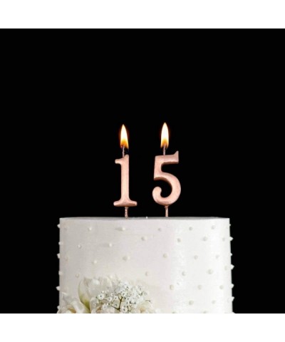 Happy 15th Birthday Cake Topper Rose Gold 15th Birthday Cake Topper 15th Birthday Cake Topper with Number 15 Candles for Girl...