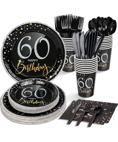 60th Birthday Plates and Napkins Serves 24 60th Birthday Decorations for Men or Women Cups Knives Forks Spoons Included Total...