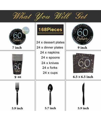 60th Birthday Plates and Napkins Serves 24 60th Birthday Decorations for Men or Women Cups Knives Forks Spoons Included Total...