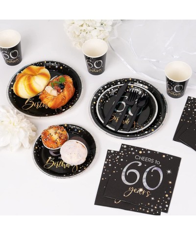 60th Birthday Plates and Napkins Serves 24 60th Birthday Decorations for Men or Women Cups Knives Forks Spoons Included Total...