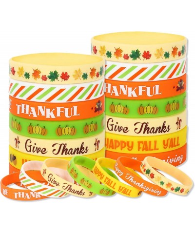 35Pcs Thanksgiving Fall Rubber Bracelet Party Favors Colorful Waterproof Silicone Wristband Autumn Pattern Silicone Bracelets...