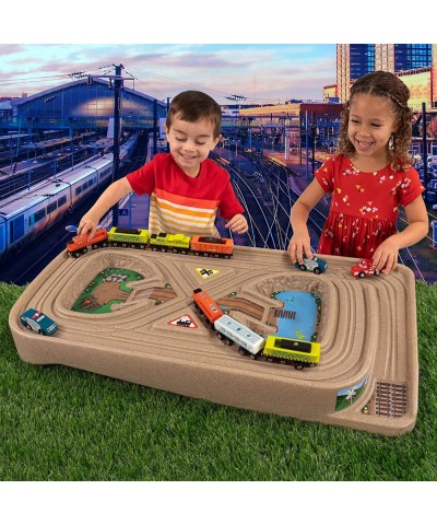 Portable Carry and Go Kids Race Track Toy Car Train Table 2-Sided No Assembly for Children 3 4 5 6 7 Years Old Boys Girls Mad...