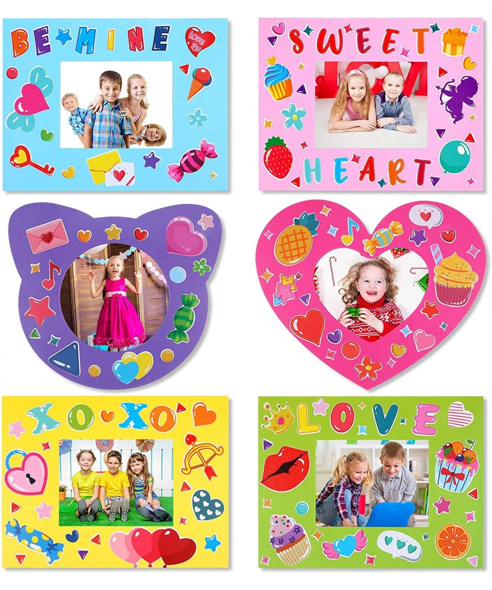 24 Pack Valentines Day DIY Picture Frame Craft DIY Photograph Craft Kits for Kids with Valentines Children Stickers Valentine...