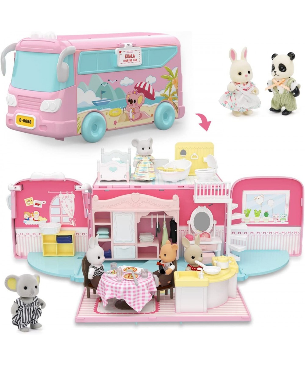 Doll House Toys for Girls - Pretend Play Dollhouse Playset with Furniture Accessories and Koala Doll Foldable Bus Toy Kit Min...