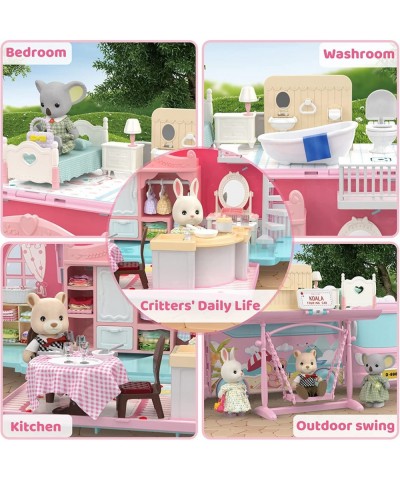 Doll House Toys for Girls - Pretend Play Dollhouse Playset with Furniture Accessories and Koala Doll Foldable Bus Toy Kit Min...