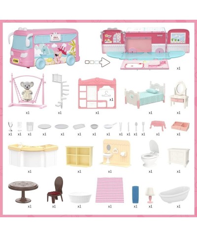 Doll House Toys for Girls - Pretend Play Dollhouse Playset with Furniture Accessories and Koala Doll Foldable Bus Toy Kit Min...