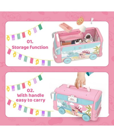 Doll House Toys for Girls - Pretend Play Dollhouse Playset with Furniture Accessories and Koala Doll Foldable Bus Toy Kit Min...