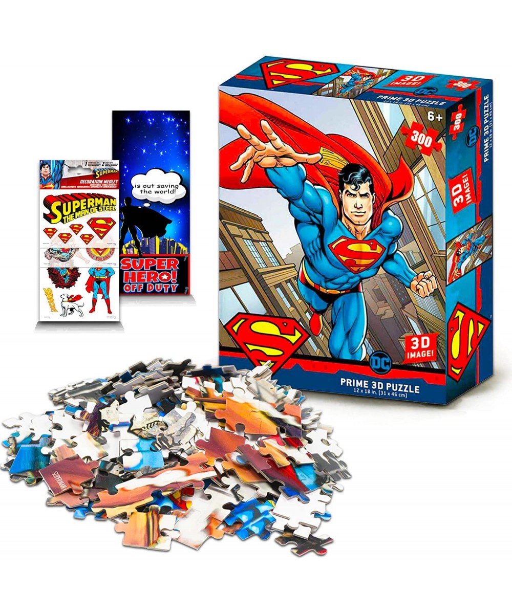 Comics Superman 3D Puzzle Set for Kids Adults ~ Bundle with 300 Pc Superman Puzzle Stickers and Door Hanger | Superhero Activ...