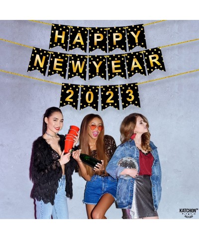 Shiny Happy New Year Banner 2023 - 10 Feet No DIY | NYE Decorations 2023 | Happy New Year Sign for New Years Eve Party Suppli...