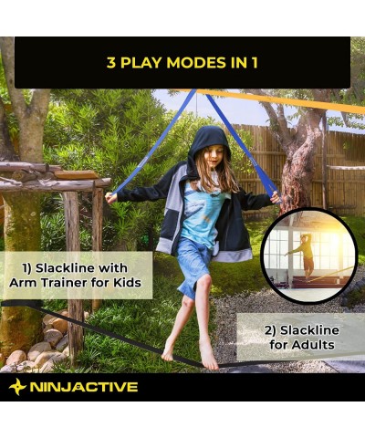 Ninja Obstacle Course for Kids with 3 Play Modes 2 Slack Lines - 2x50’ Weatherproof Slackline Warrior Course with 11 Attachme...