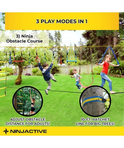 Ninja Obstacle Course for Kids with 3 Play Modes 2 Slack Lines - 2x50’ Weatherproof Slackline Warrior Course with 11 Attachme...