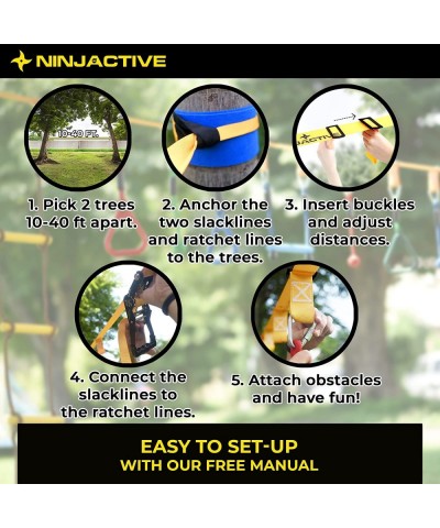 Ninja Obstacle Course for Kids with 3 Play Modes 2 Slack Lines - 2x50’ Weatherproof Slackline Warrior Course with 11 Attachme...