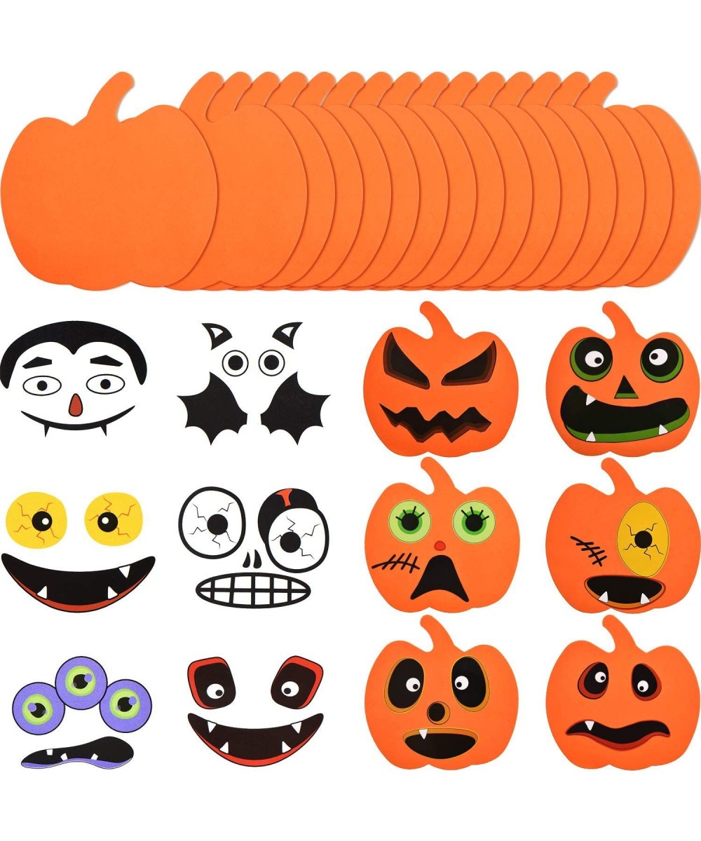 16 Pieces Halloween Foam Pumpkin Craft Kit and 16 Pieces Pumpkin Stickers Craft Stickers for Halloween Kids Craft Party Decor...