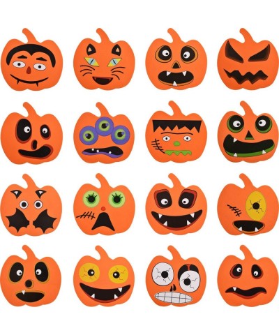 16 Pieces Halloween Foam Pumpkin Craft Kit and 16 Pieces Pumpkin Stickers Craft Stickers for Halloween Kids Craft Party Decor...