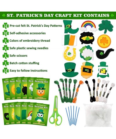 St. Patrick's Day Craft Kids Sewing Kit Fun Saint Paddy's Day Felt DIY Craft Sewing for Girls and Boys Beginners Includes 12 ...