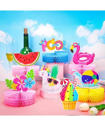 9 Pcs Summer Pool Honeycomb Centerpieces Pool Party Decorations Beach Party Supplies 3D Double Side Watermelon Honeycomb Flam...