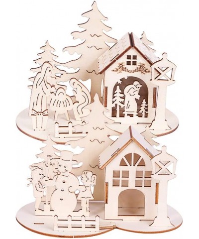 2pcs Christmas Unfinished Wooden Figurine DIY 3D Painting Village House Sculpture Kids Painting Toy for Kids Xmas Holiday Par...