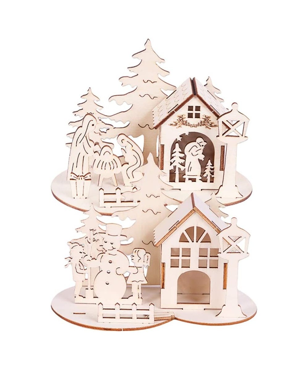 2pcs Christmas Unfinished Wooden Figurine DIY 3D Painting Village House Sculpture Kids Painting Toy for Kids Xmas Holiday Par...