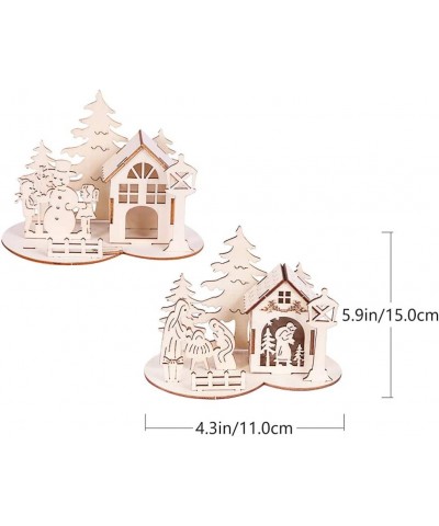 2pcs Christmas Unfinished Wooden Figurine DIY 3D Painting Village House Sculpture Kids Painting Toy for Kids Xmas Holiday Par...