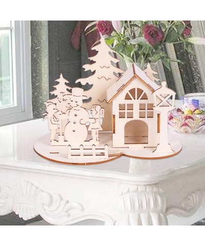 2pcs Christmas Unfinished Wooden Figurine DIY 3D Painting Village House Sculpture Kids Painting Toy for Kids Xmas Holiday Par...