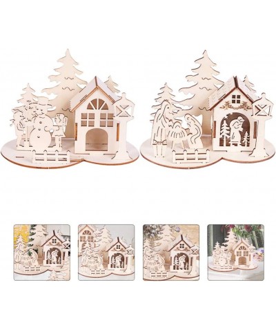 2pcs Christmas Unfinished Wooden Figurine DIY 3D Painting Village House Sculpture Kids Painting Toy for Kids Xmas Holiday Par...