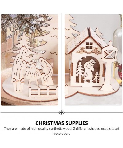 2pcs Christmas Unfinished Wooden Figurine DIY 3D Painting Village House Sculpture Kids Painting Toy for Kids Xmas Holiday Par...