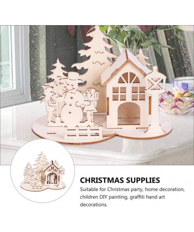 2pcs Christmas Unfinished Wooden Figurine DIY 3D Painting Village House Sculpture Kids Painting Toy for Kids Xmas Holiday Par...