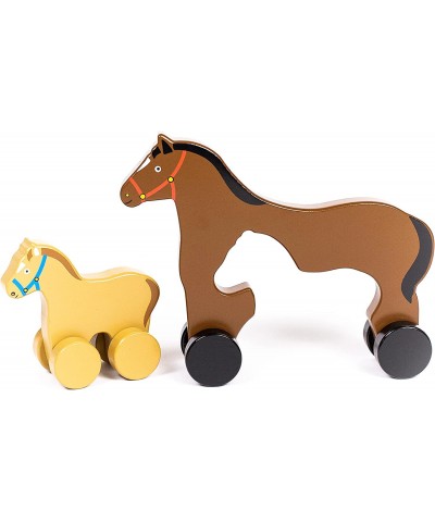 Big & Little Horse Push Toy Creations – Adorable Nesting Animals Set is 2 Toys in 1 – Classic Rolling Wooden Toy – Develops H...