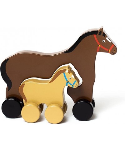 Big & Little Horse Push Toy Creations – Adorable Nesting Animals Set is 2 Toys in 1 – Classic Rolling Wooden Toy – Develops H...