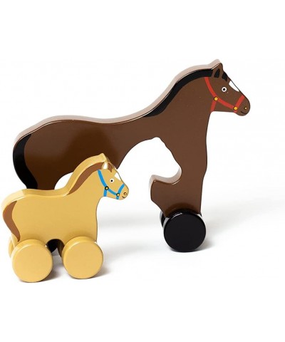 Big & Little Horse Push Toy Creations – Adorable Nesting Animals Set is 2 Toys in 1 – Classic Rolling Wooden Toy – Develops H...