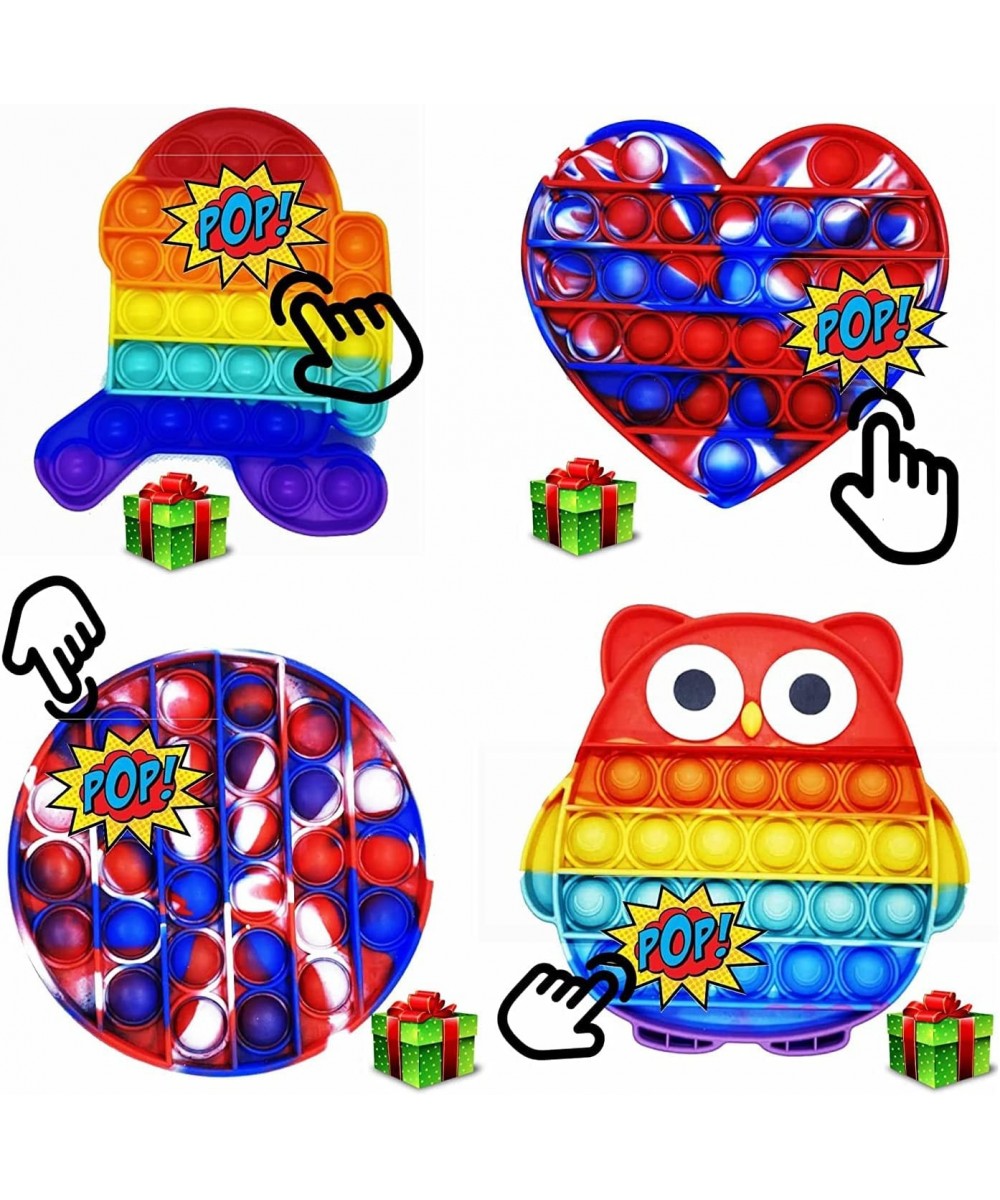 4Pcs 4 GIFTS Big Pop Push It Fidget Sensory Toys Set of Rainbow Owl Circle Heart Astronaut pop it for Kids Girls and Adults N...