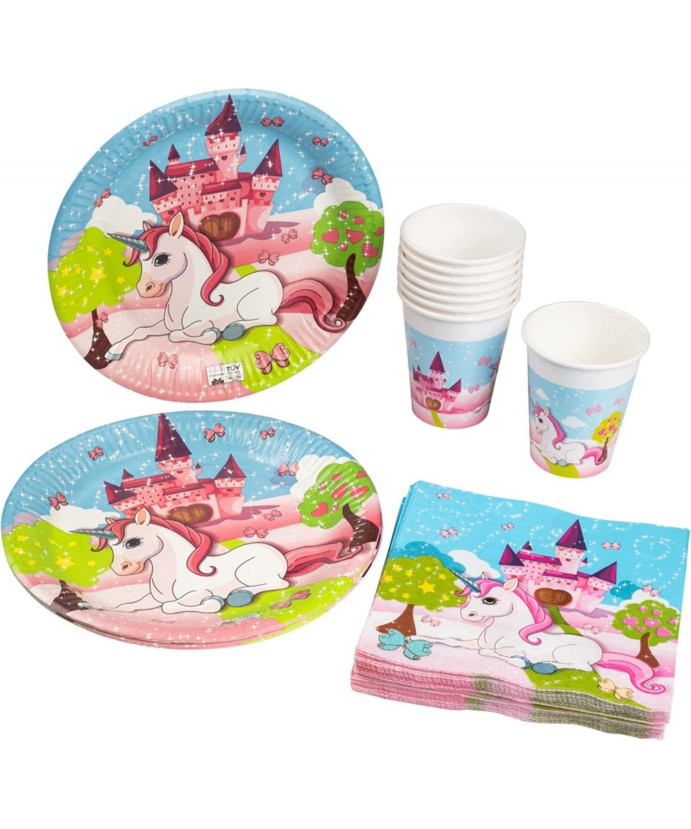 Unicorn Birthday Party 8 Pack Compostable Tableware for Kids - Fully Biodegradable & Disposable - 8 Paper Plates 8 Cups and 2...