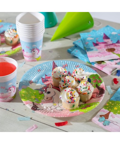 Unicorn Birthday Party 8 Pack Compostable Tableware for Kids - Fully Biodegradable & Disposable - 8 Paper Plates 8 Cups and 2...