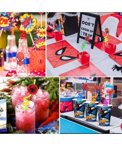 24Pcs Spider Party Favors Reusable Drinking Straws 8 Designs Hero Themed Birthday Party Supplies with 2 Cleaning Brush $38.66...