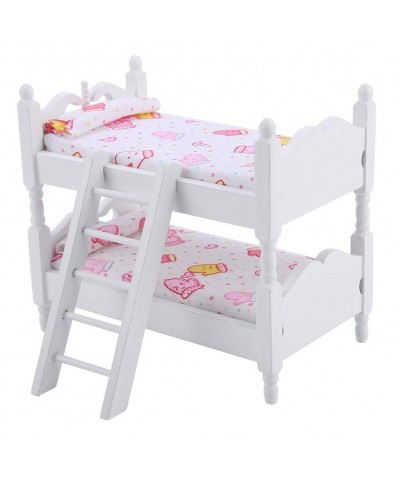 1:12 Wooden Dollhouse Miniature Funiture Mini Bunk Beds with Ladder Children Bedroom Model Kids Room Furniture Accessories $3...