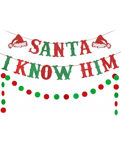 Santa I Know Him Banner Red and Green Glitter Elf Movie Decorations Buddy The Elf Banner Decorations Christmas Party Decorati...