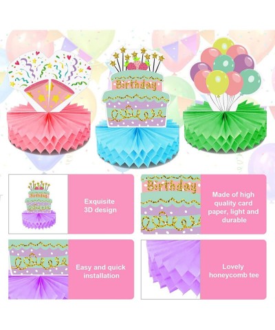 9 Pieces Happy Birthday Centerpiece Decorations Pastel Birthday Honeycomb Table Sign Rainbow Birthday Honeycomb Table Decor f...