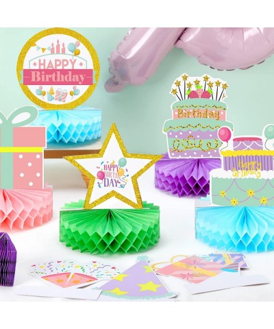 9 Pieces Happy Birthday Centerpiece Decorations Pastel Birthday Honeycomb Table Sign Rainbow Birthday Honeycomb Table Decor f...