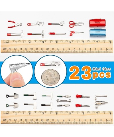 23 Pieces 1:12 Miniature Dollhouse Tools Dollhouse Metal Repair Tool Miniature Scene Model Work Tools with 2 Tin Boxes for Do...