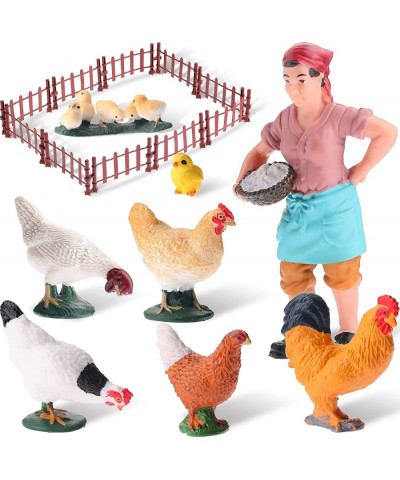 Farm Cute Animals Figurines Toy Set 7 Pieces Simulated Chicken Figurines Realistic Plastic Farmer Feeder 10 Pieces Mini Fence...