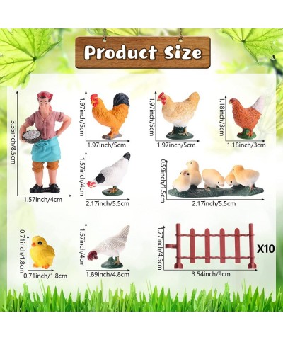 Farm Cute Animals Figurines Toy Set 7 Pieces Simulated Chicken Figurines Realistic Plastic Farmer Feeder 10 Pieces Mini Fence...