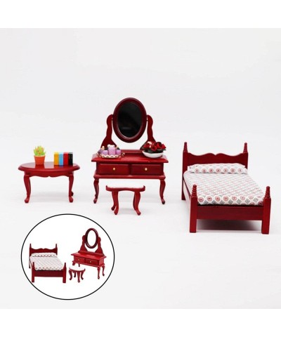 3Pcs Wooden Dollhouse Miniature Accessories 1/12 Simulation Decoration Toy Set Model Dressing Table Vanity Set Furniture Todd...